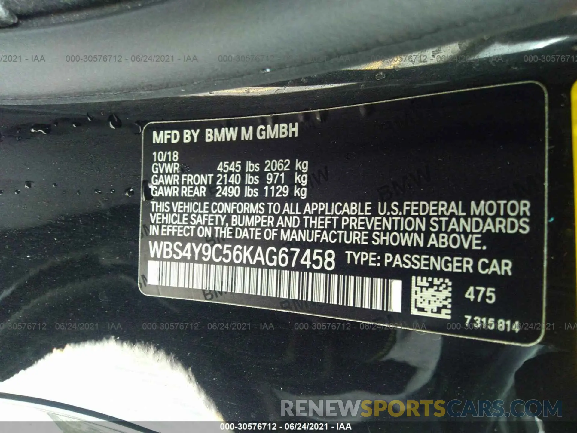 9 fotografías del automóvil dañado WBS4Y9C56KAG67458 BMW M4 2019