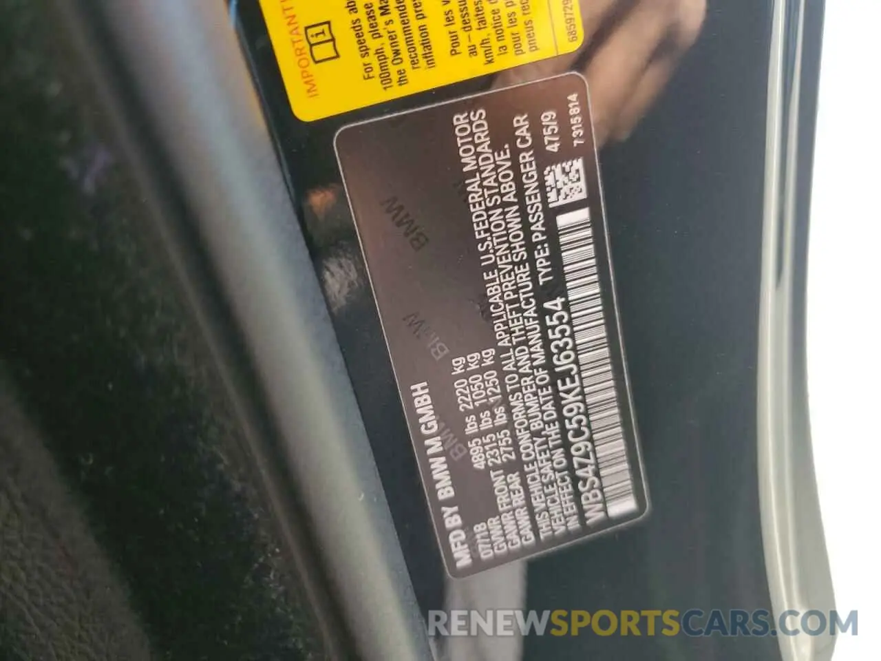 12 fotografías del automóvil dañado WBS4Z9C59KEJ63554 BMW M4 2019