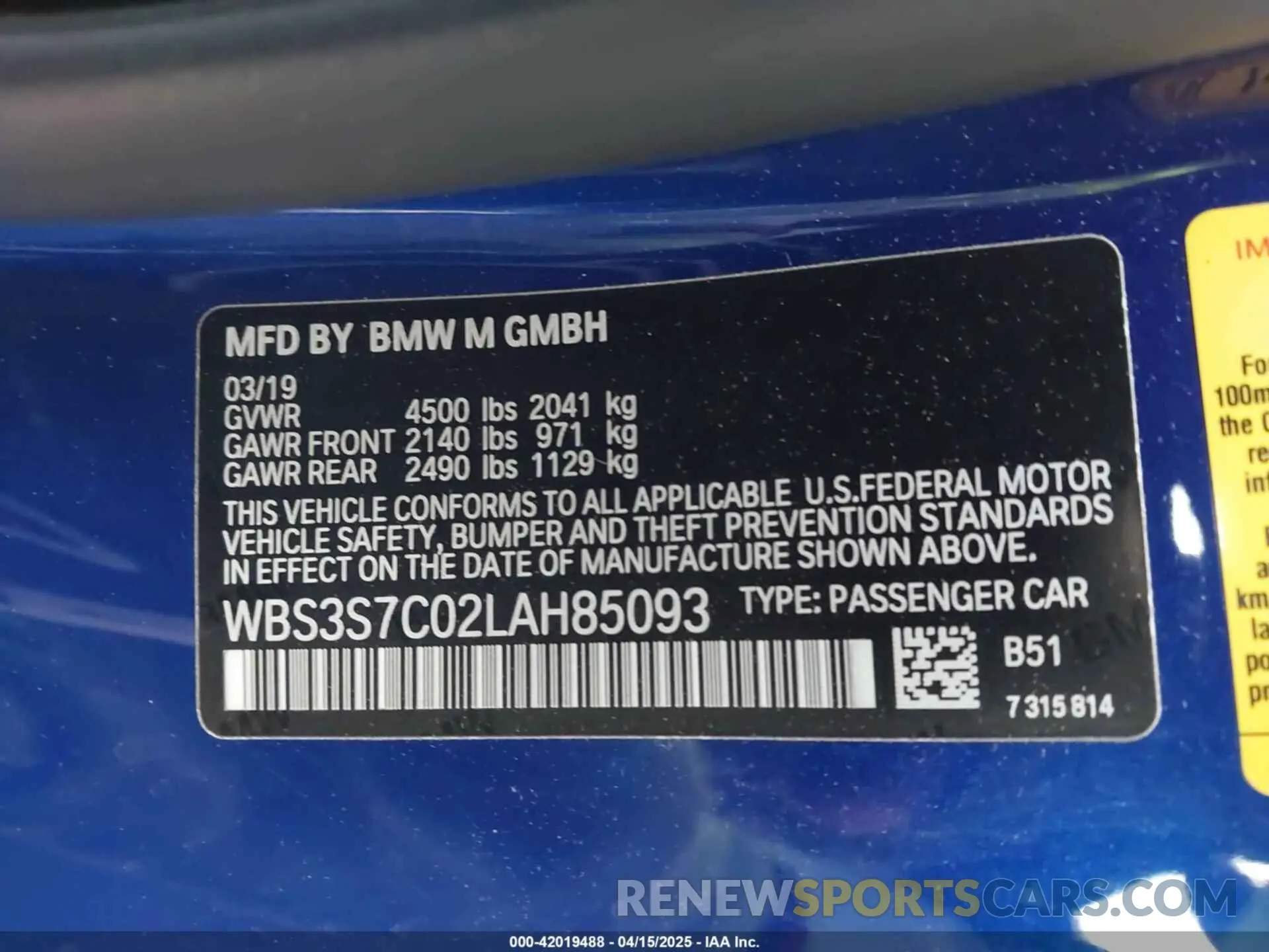 9 fotografías del automóvil dañado WBS3S7C02LAH85093 BMW M4 2020