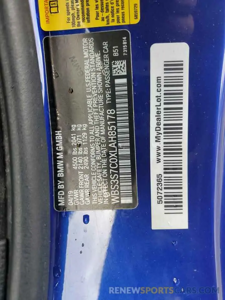 12 fotografías del automóvil dañado WBS3S7C0XLAH85178 BMW M4 2020
