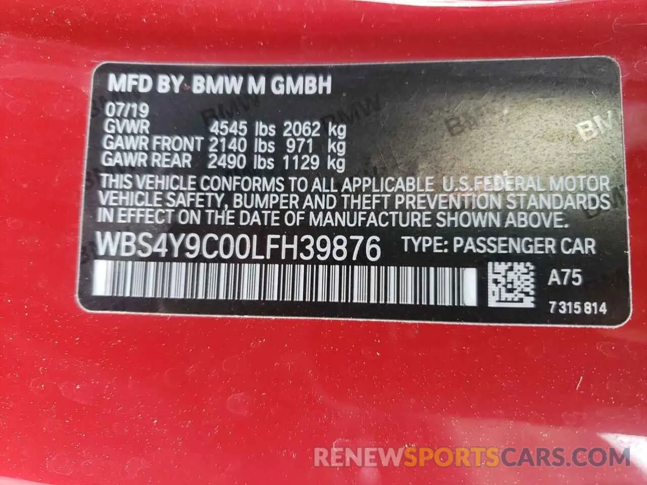 12 fotografías del automóvil dañado WBS4Y9C00LFH39876 BMW M4 2020