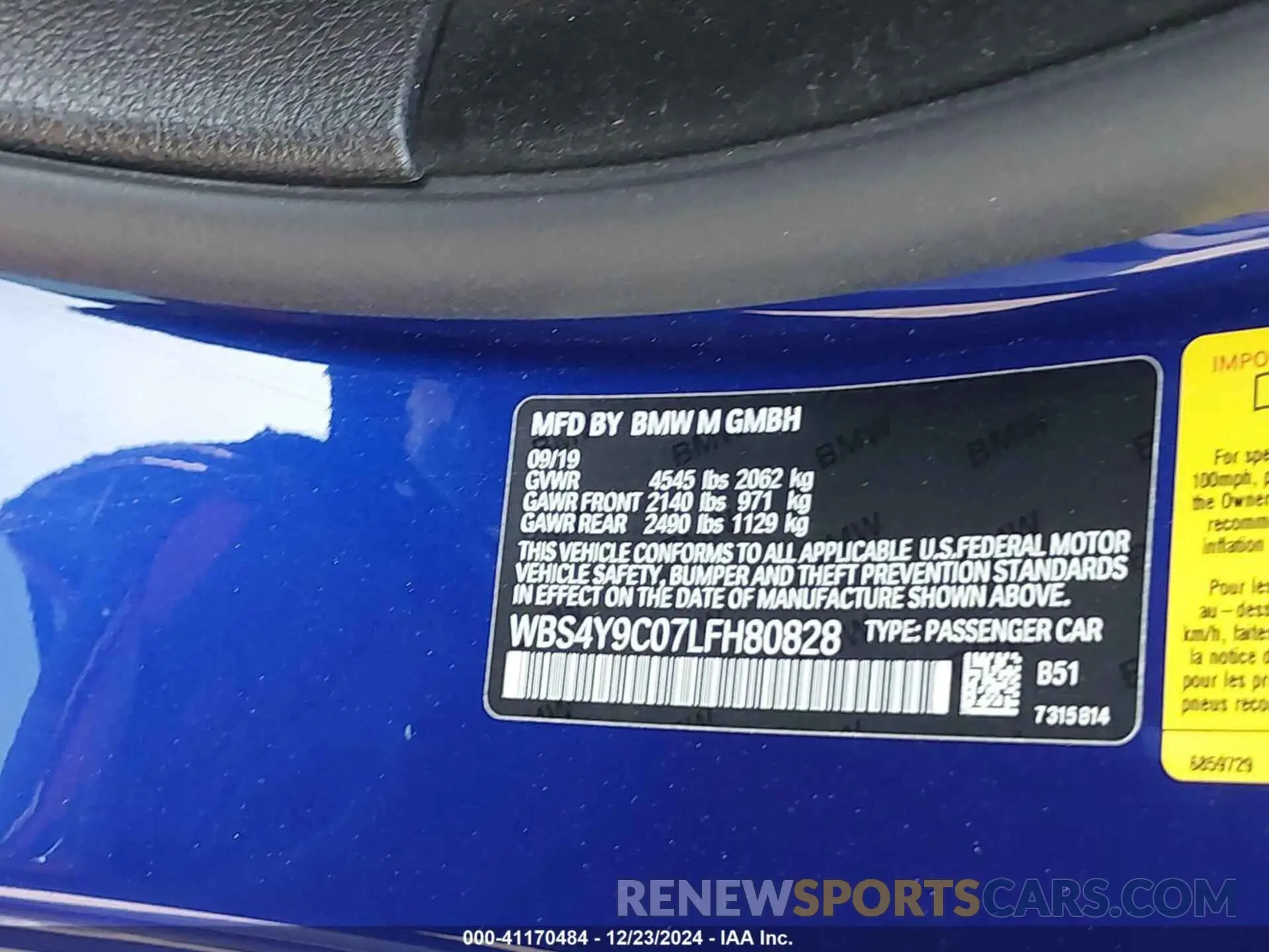 9 fotografías del automóvil dañado WBS4Y9C07LFH80828 BMW M4 2020