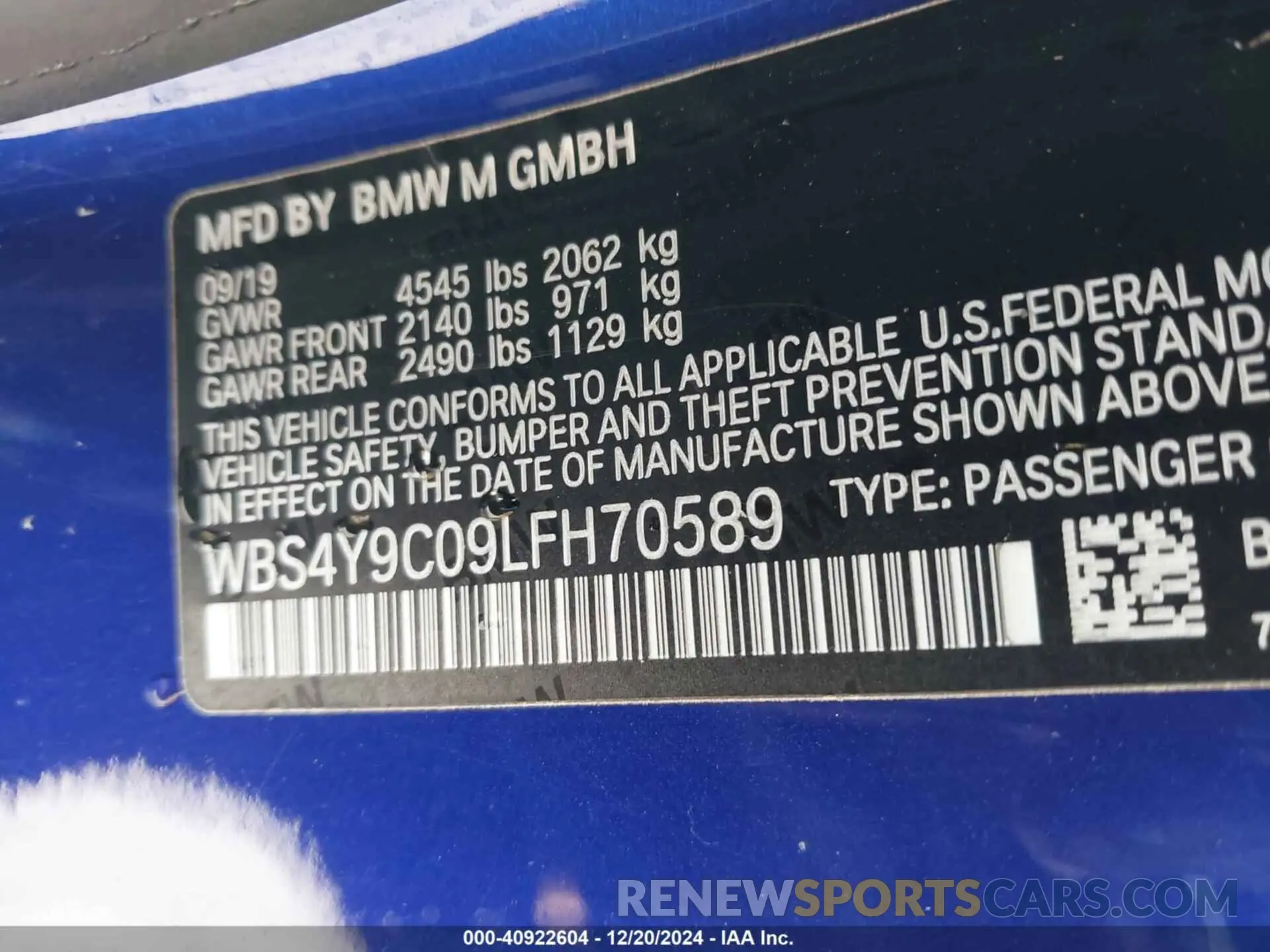 9 fotografías del automóvil dañado WBS4Y9C09LFH70589 BMW M4 2020