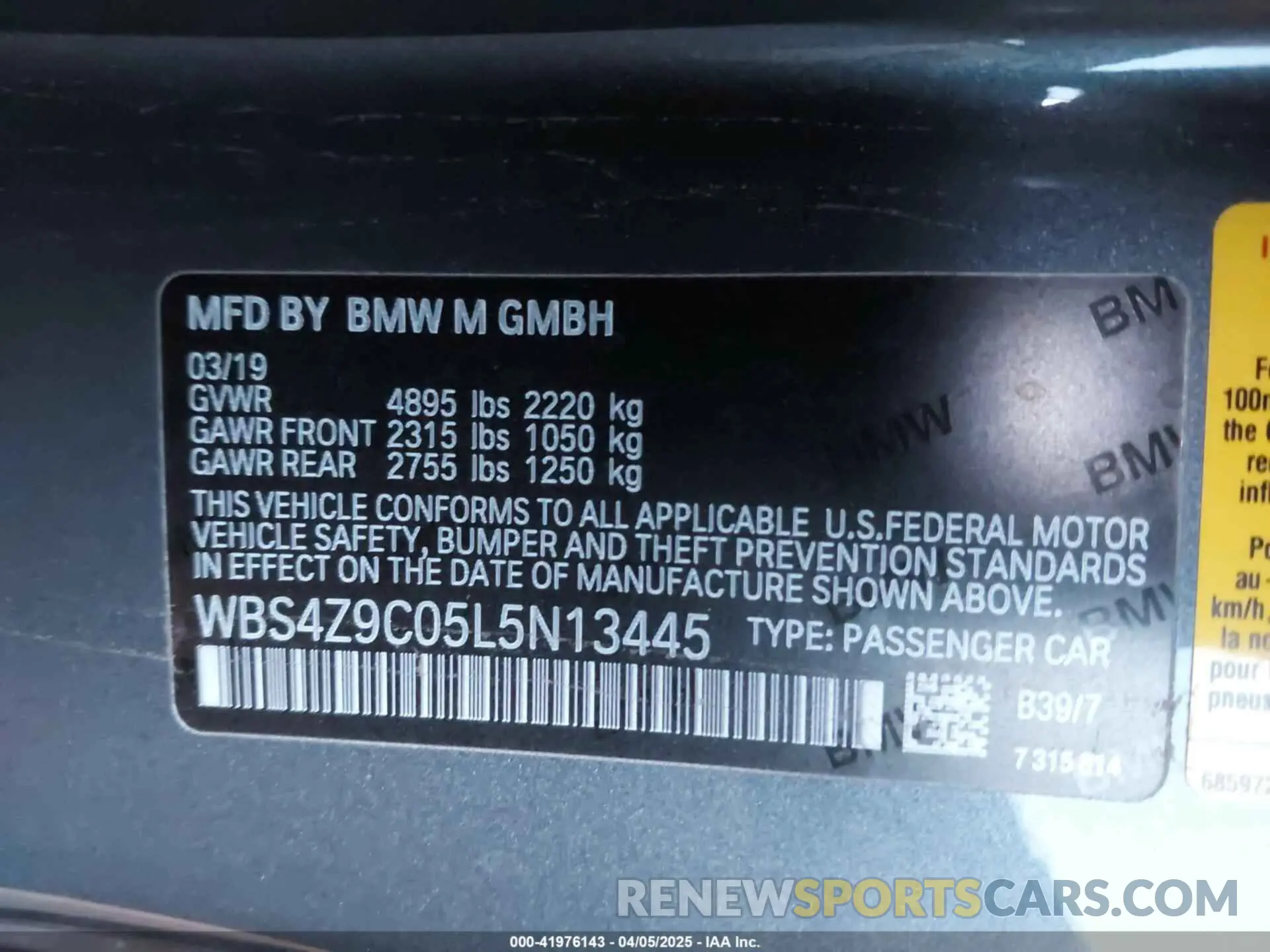 9 fotografías del automóvil dañado WBS4Z9C05L5N13445 BMW M4 2020