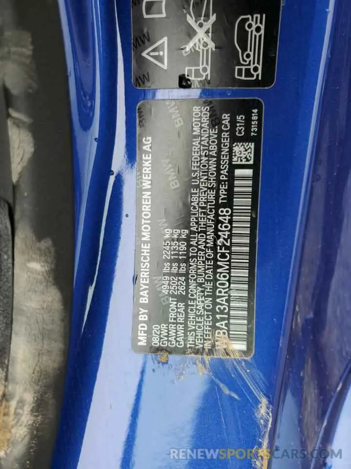 12 fotografías del automóvil dañado WBA13AR06MCF24648 BMW M4 2021