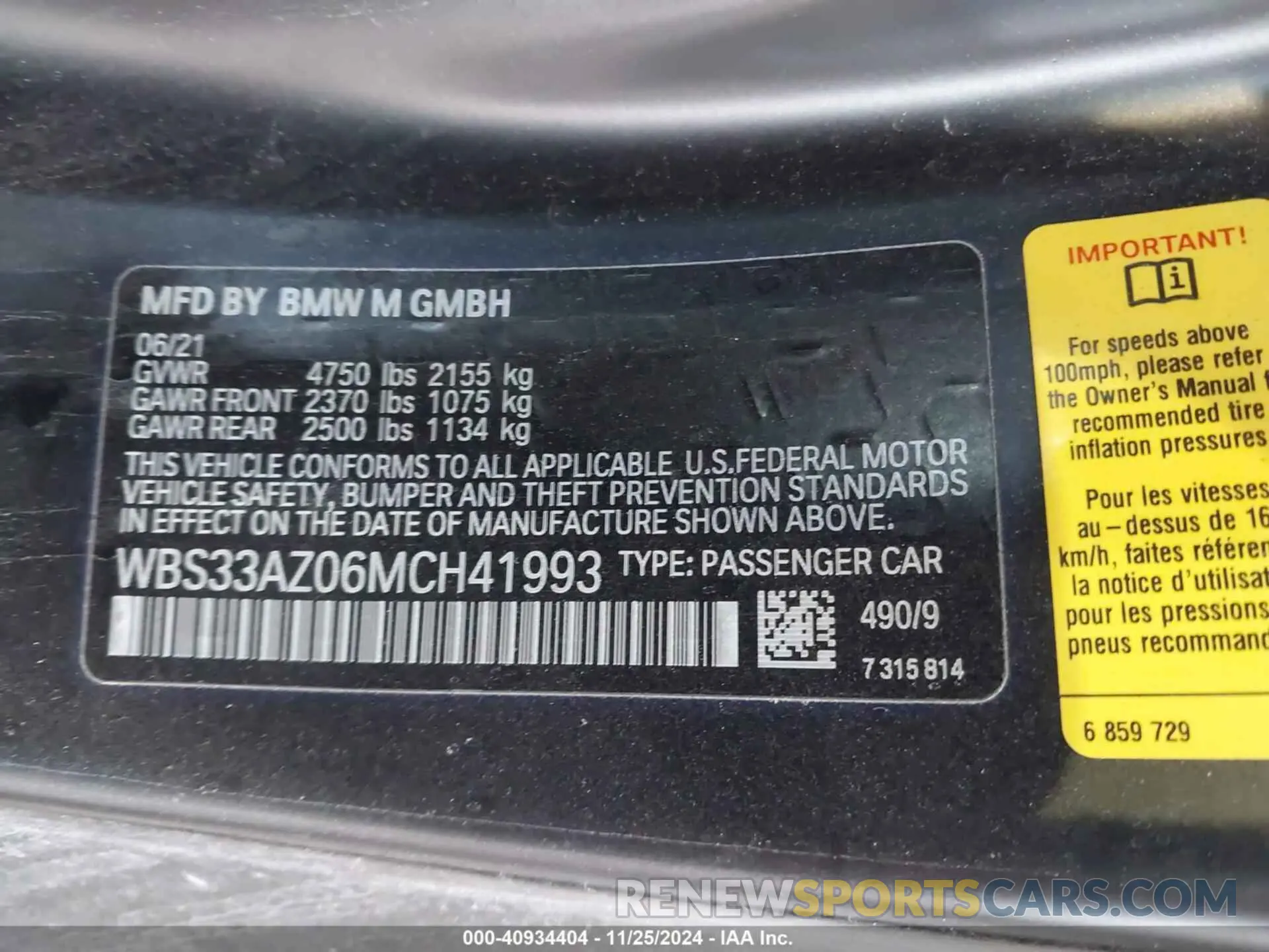 9 fotografías del automóvil dañado WBS33AZ06MCH41993 BMW M4 2021