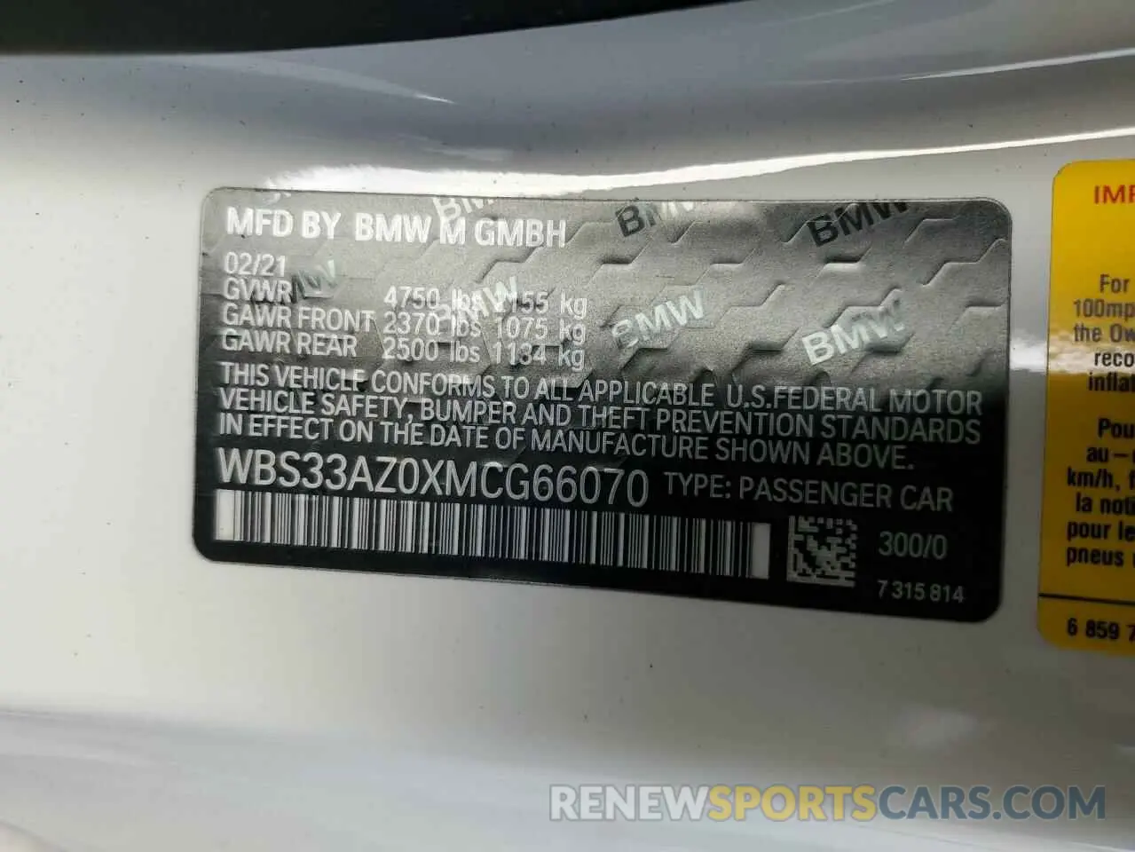 12 fotografías del automóvil dañado WBS33AZ0XMCG66070 BMW M4 2021