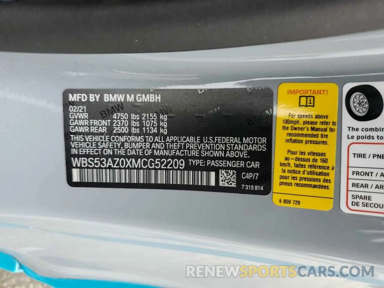 15 fotografías del automóvil dañado WBS53AZ0XMCG52209 BMW M4 2021