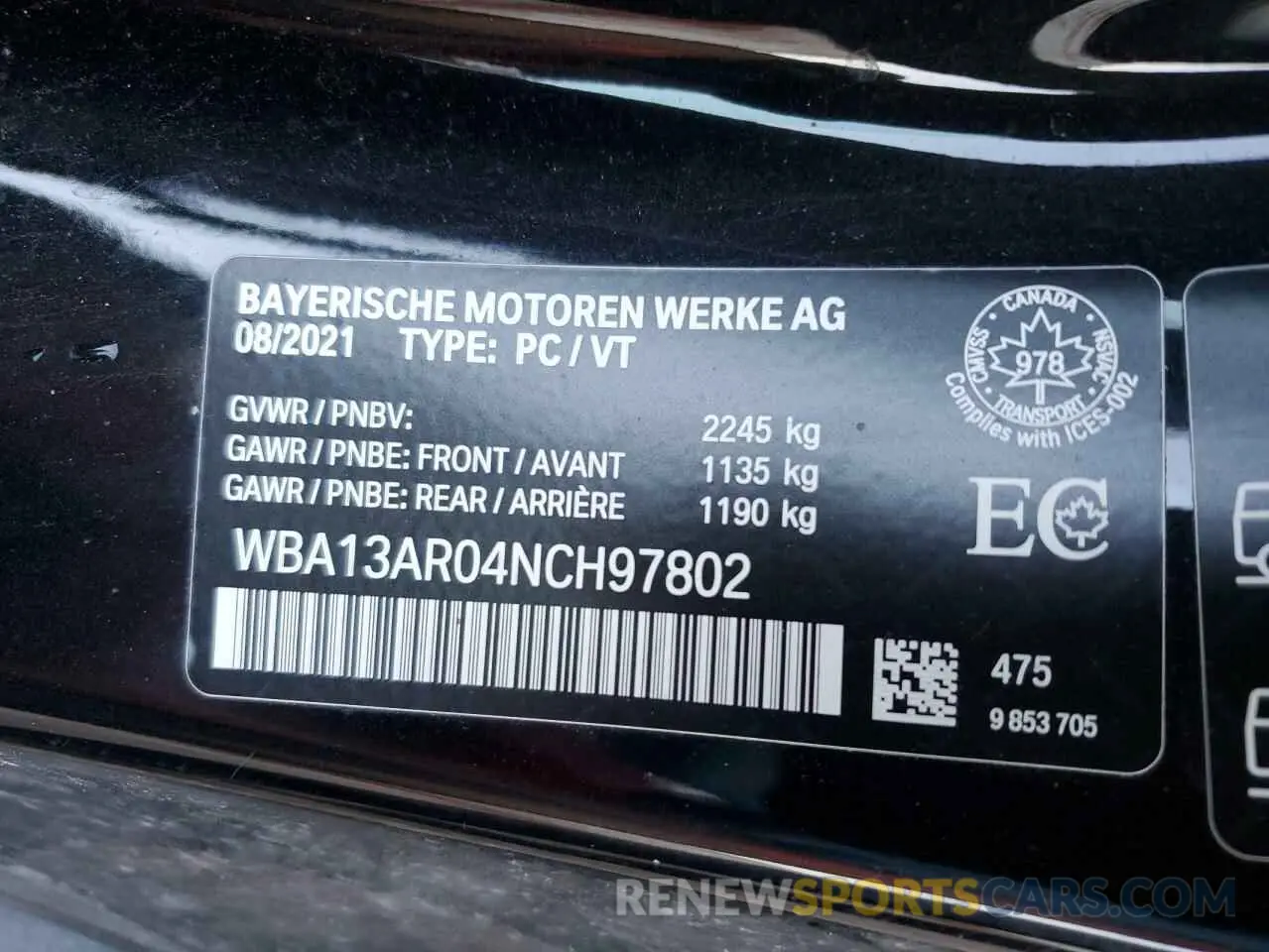 12 fotografías del automóvil dañado WBA13AR04NCH97802 BMW M4 2022