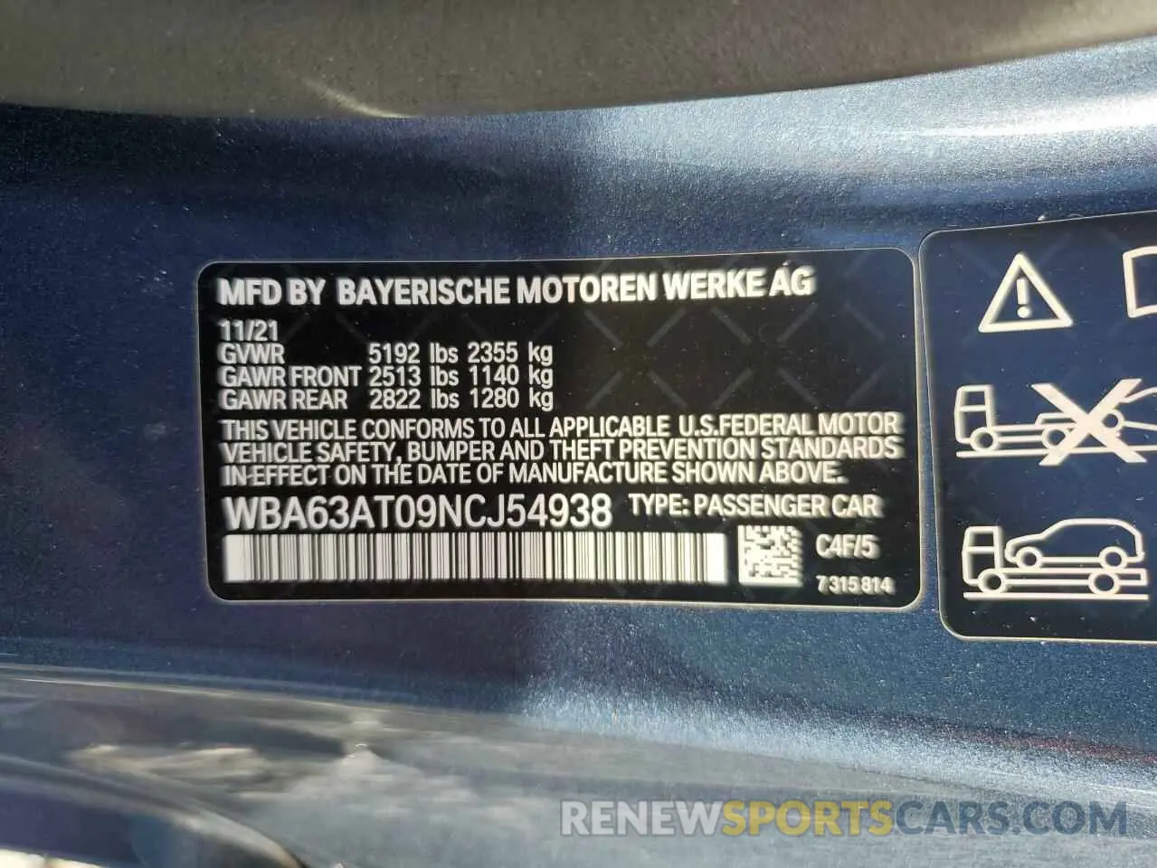 13 fotografías del automóvil dañado WBA63AT09NCJ54938 BMW M4 2022