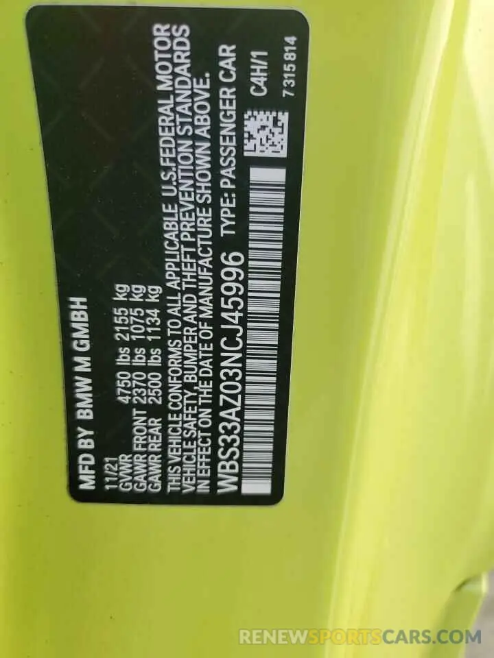 12 fotografías del automóvil dañado WBS33AZ03NCJ45996 BMW M4 2022