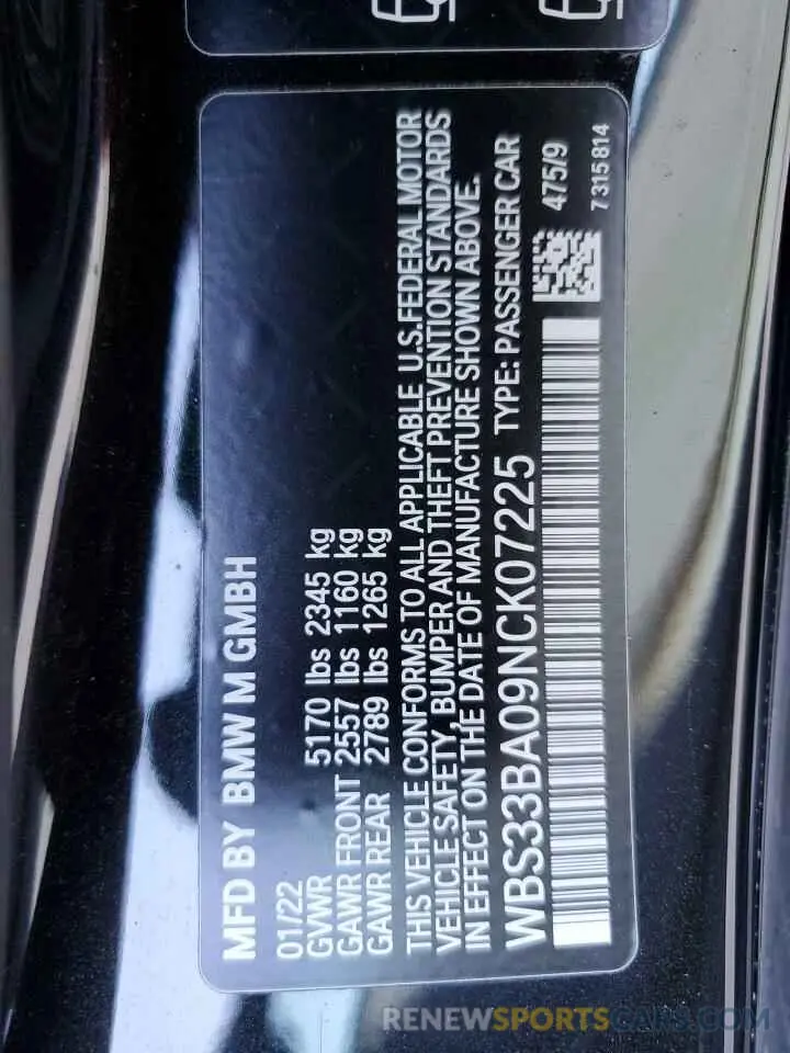 10 fotografías del automóvil dañado WBS33BA09NCK07225 BMW M4 2022