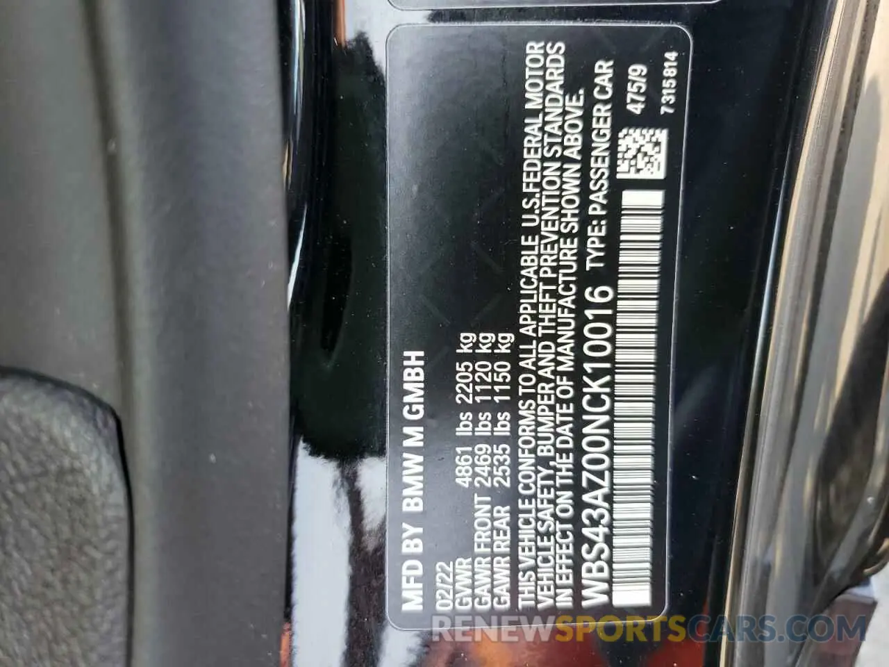 10 fotografías del automóvil dañado WBS43AZ00NCK10016 BMW M4 2022