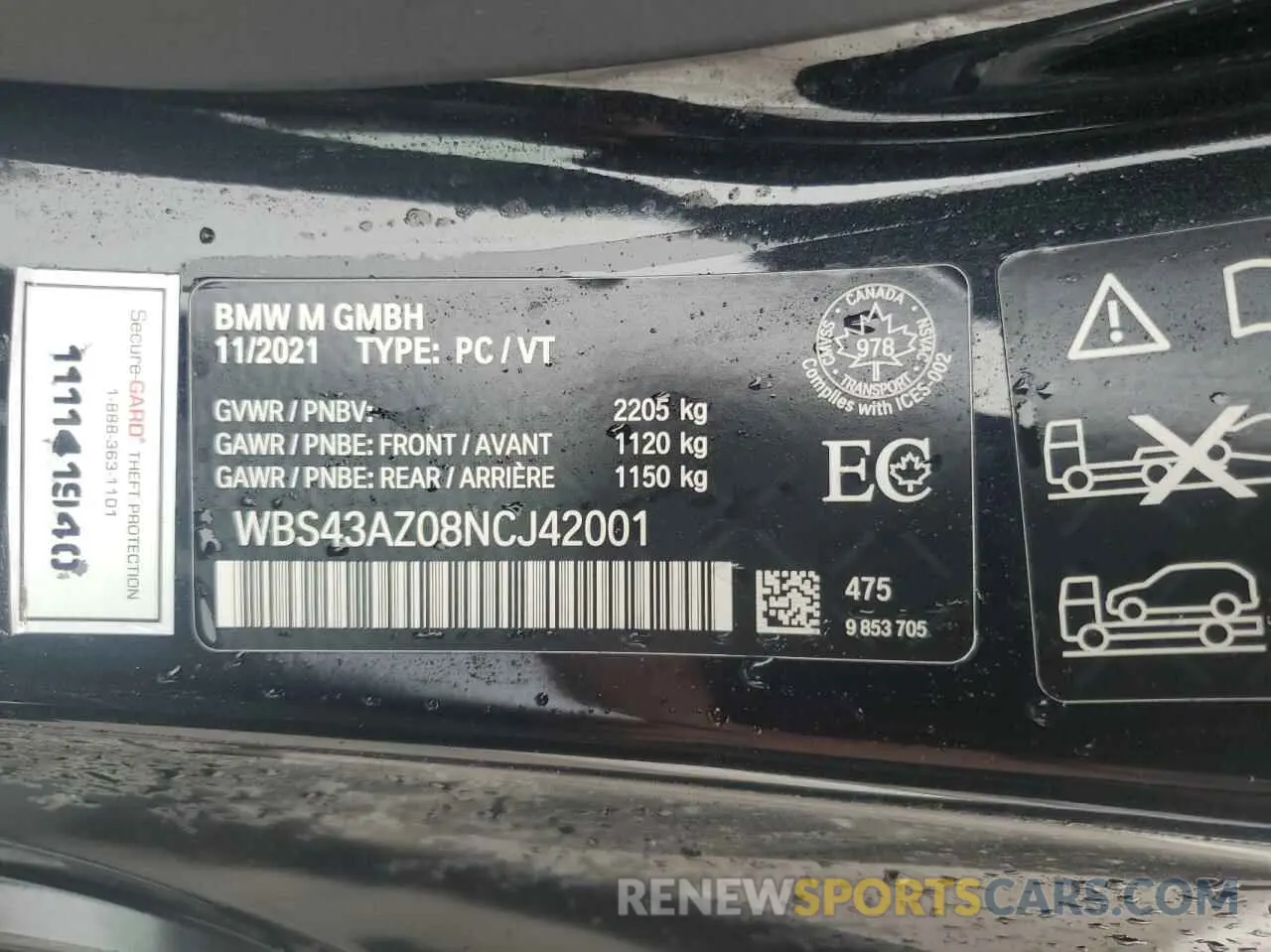 10 fotografías del automóvil dañado WBS43AZ08NCJ42001 BMW M4 2022