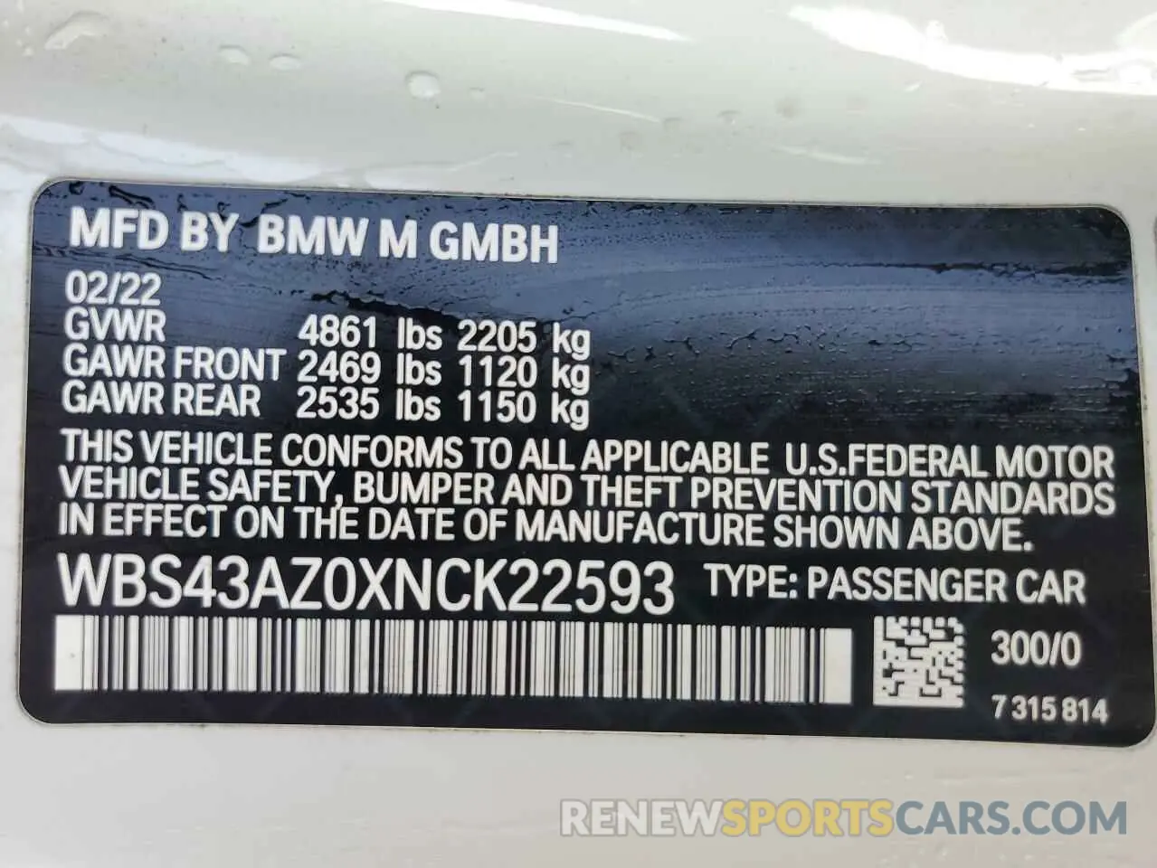 12 fotografías del automóvil dañado WBS43AZ0XNCK22593 BMW M4 2022