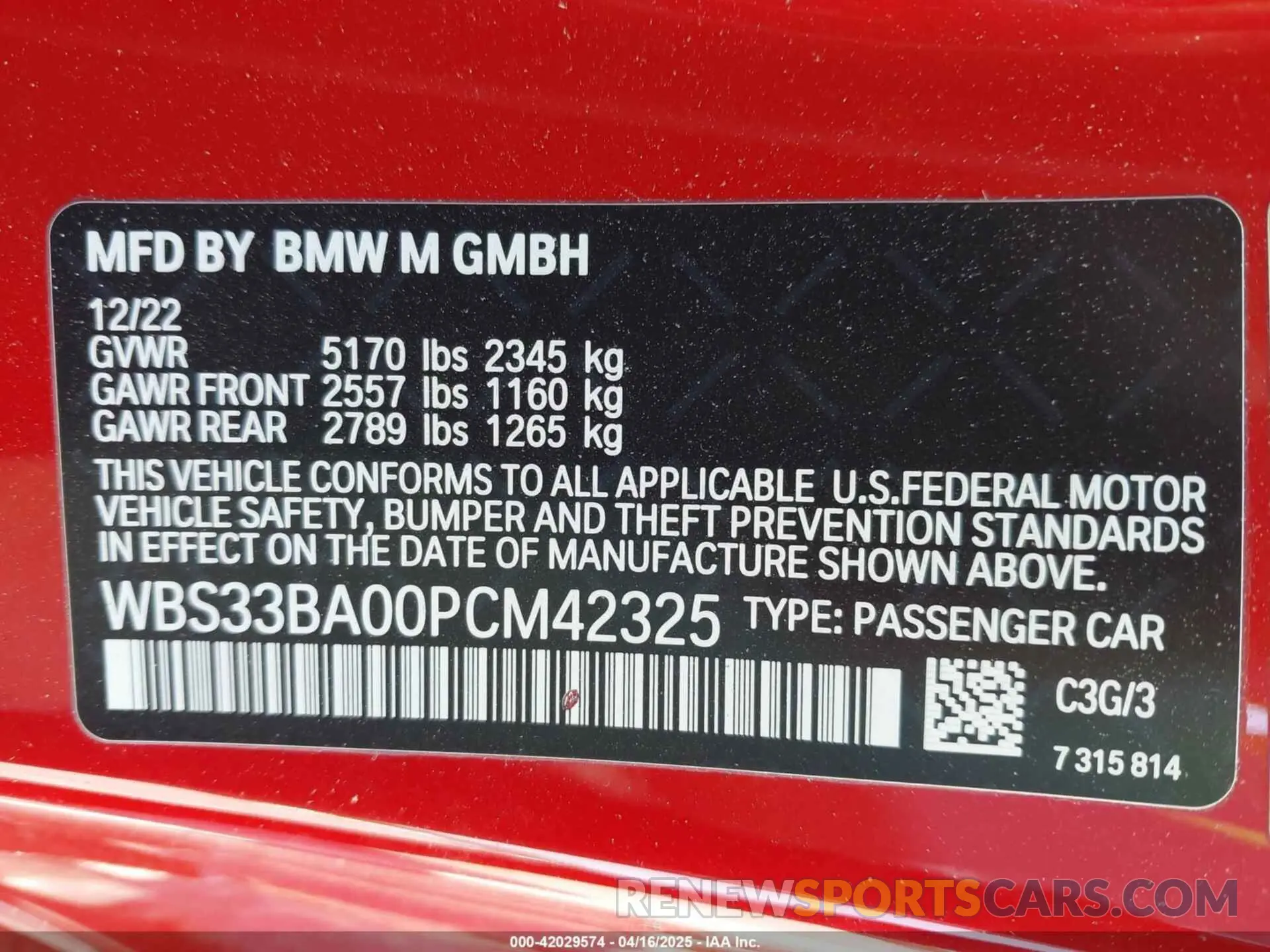 9 fotografías del automóvil dañado WBS33BA00PCM42325 BMW M4 2023