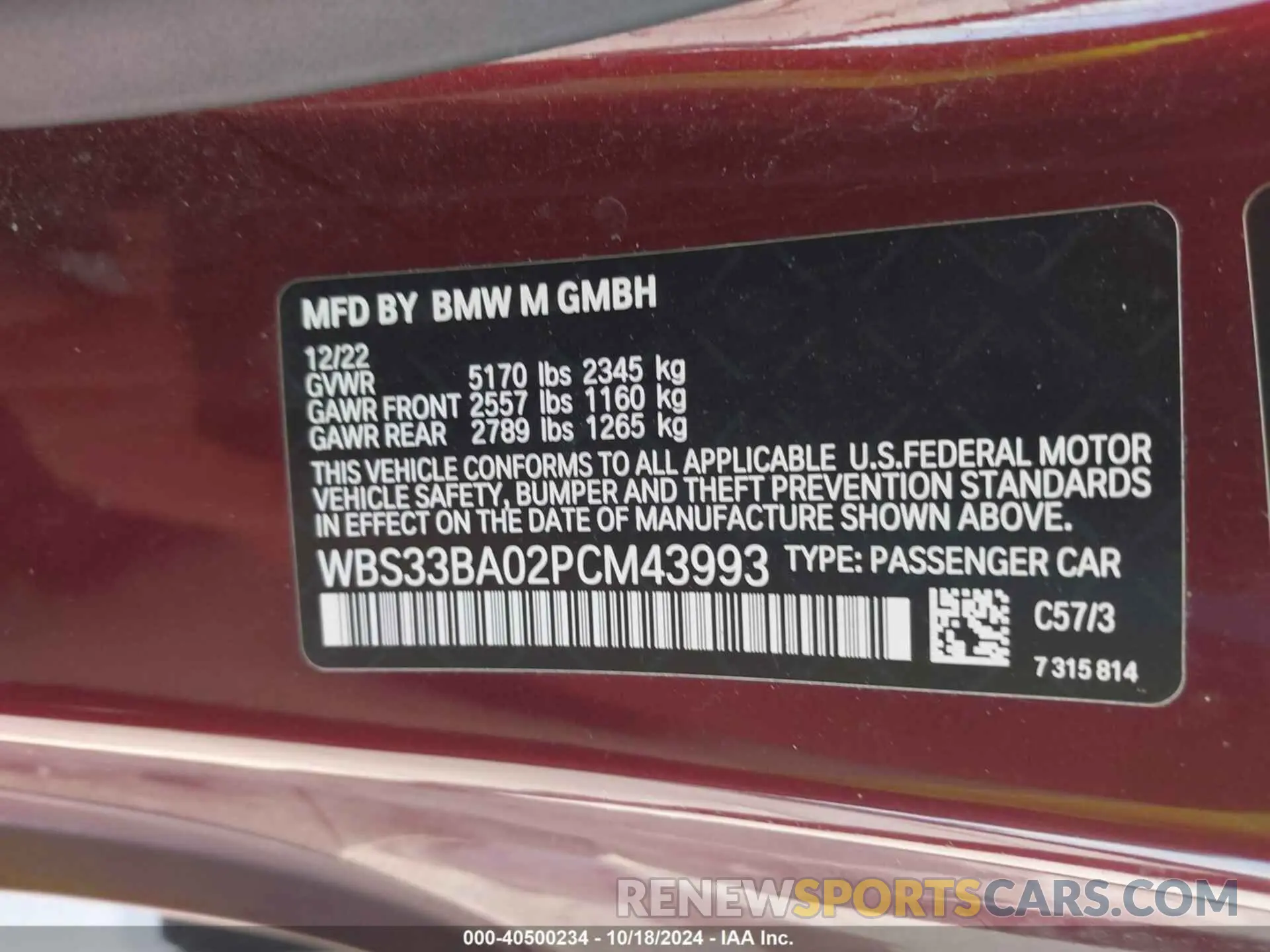 9 fotografías del automóvil dañado WBS33BA02PCM43993 BMW M4 2023