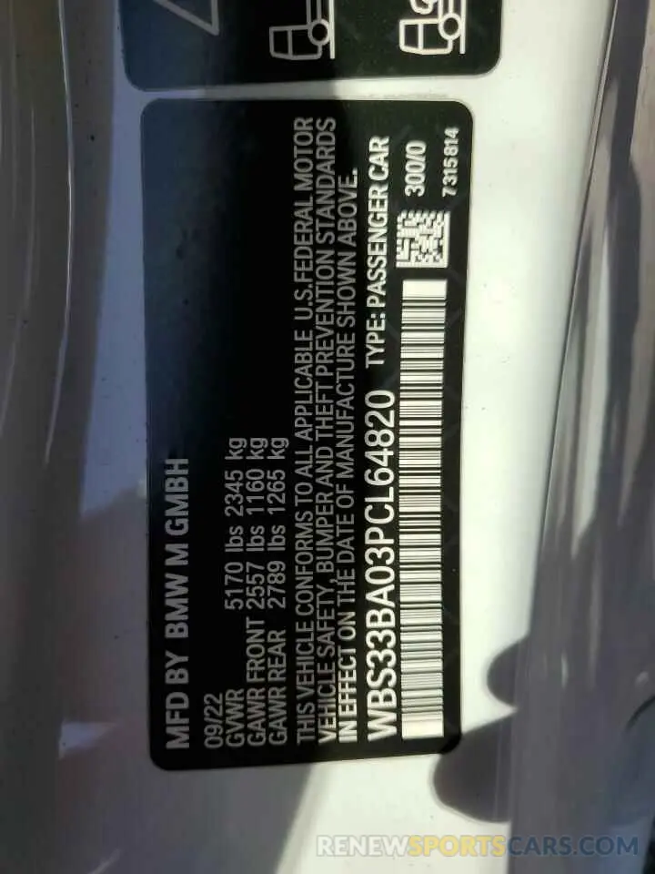 13 fotografías del automóvil dañado WBS33BA03PCL64820 BMW M4 2023