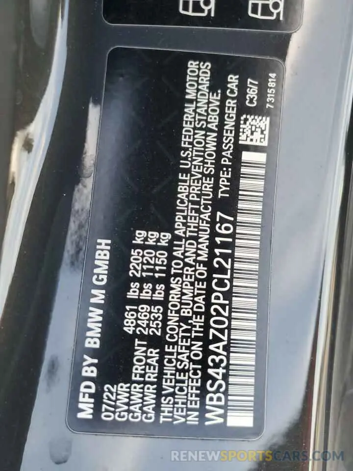 12 fotografías del automóvil dañado WBS43AZ02PCL21167 BMW M4 2023