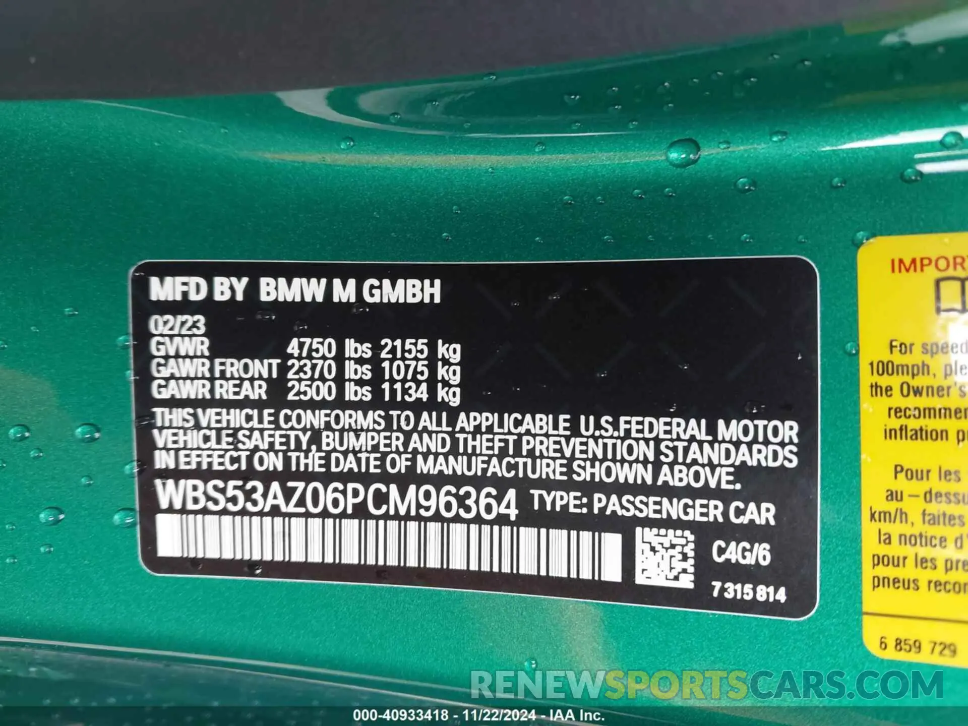 9 fotografías del automóvil dañado WBS53AZ06PCM96364 BMW M4 2023