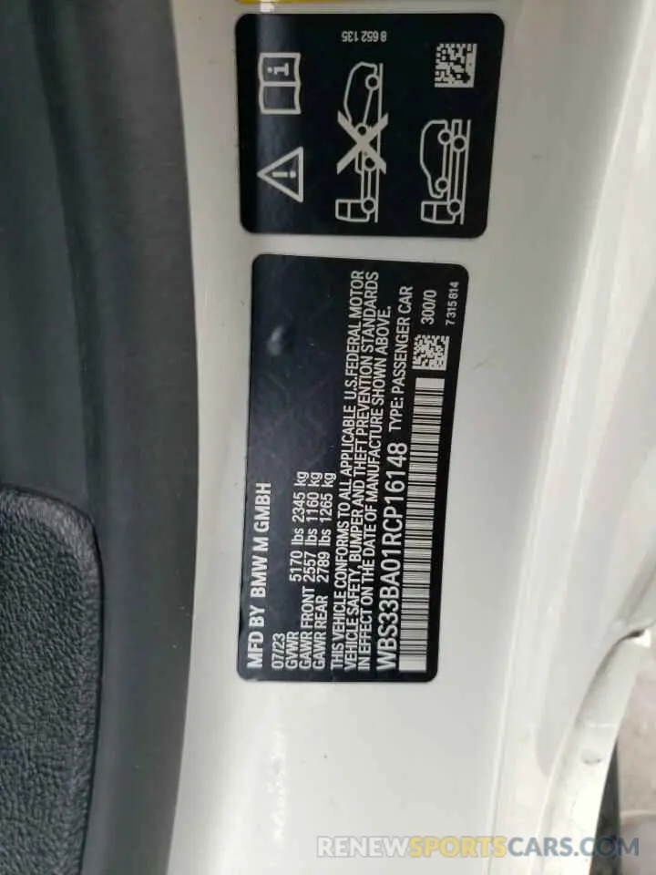 12 fotografías del automóvil dañado WBS33BA01RCP16148 BMW M4 2024