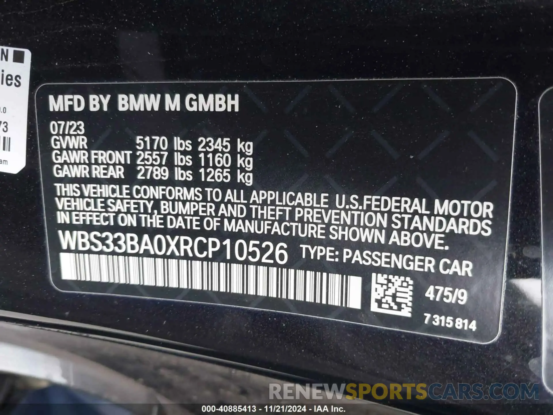 9 fotografías del automóvil dañado WBS33BA0XRCP10526 BMW M4 2024