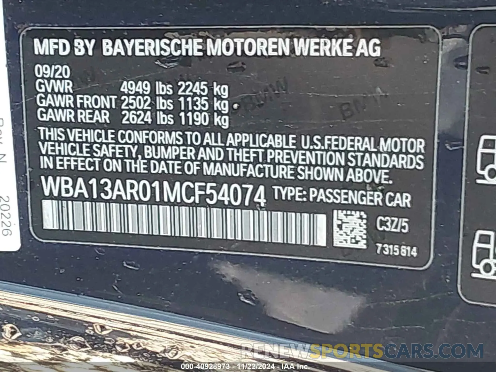 9 fotografías del automóvil dañado WBA13AR01MCF54074 BMW M440I 2021