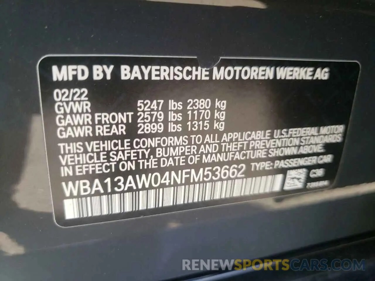 10 fotografías del automóvil dañado WBA13AW04NFM53662 BMW M440XI GRA 2022