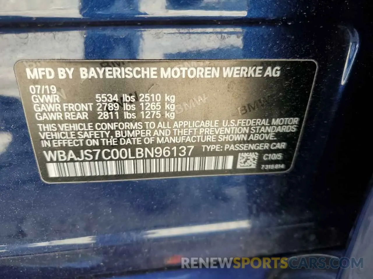 12 fotografías del automóvil dañado WBAJS7C00LBN96137 BMW M5 2020