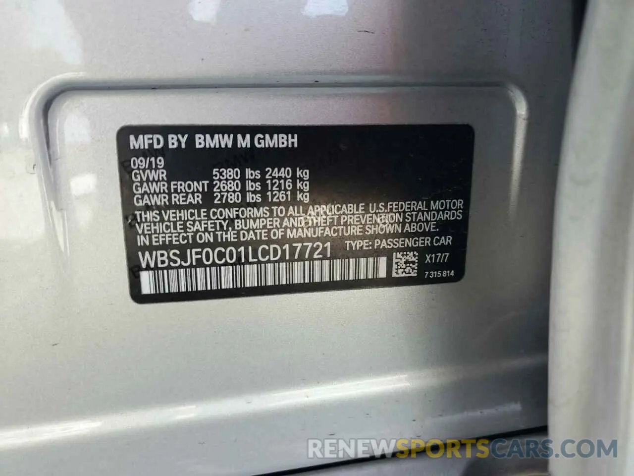 14 fotografías del automóvil dañado WBSJF0C01LCD17721 BMW M5 2020
