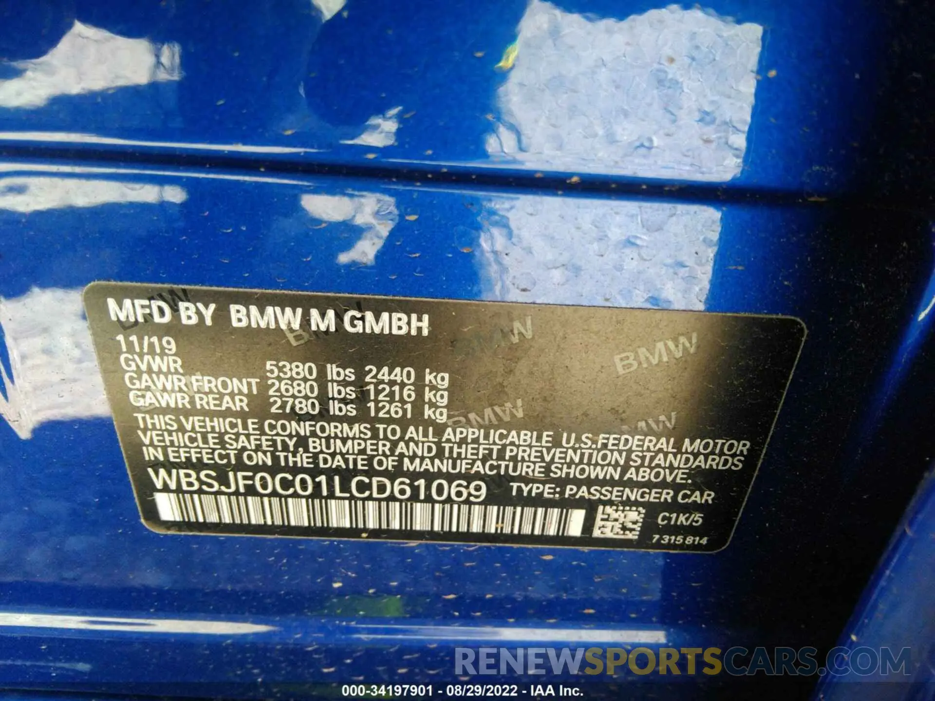 9 fotografías del automóvil dañado WBSJF0C01LCD61069 BMW M5 2020