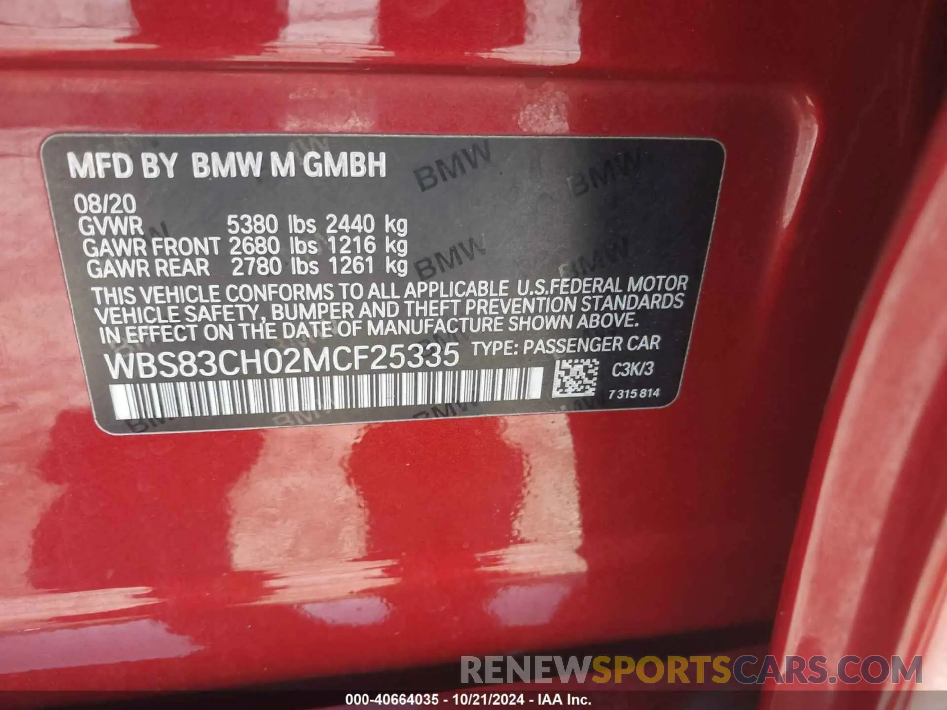 9 fotografías del automóvil dañado WBS83CH02MCF25335 BMW M5 2021
