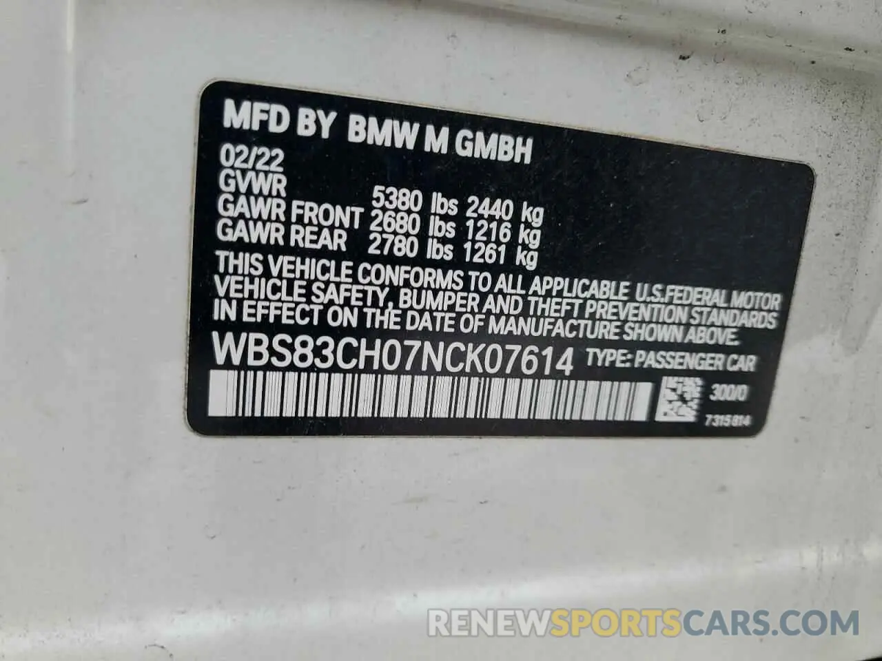12 fotografías del automóvil dañado WBS83CH07NCK07614 BMW M5 2022