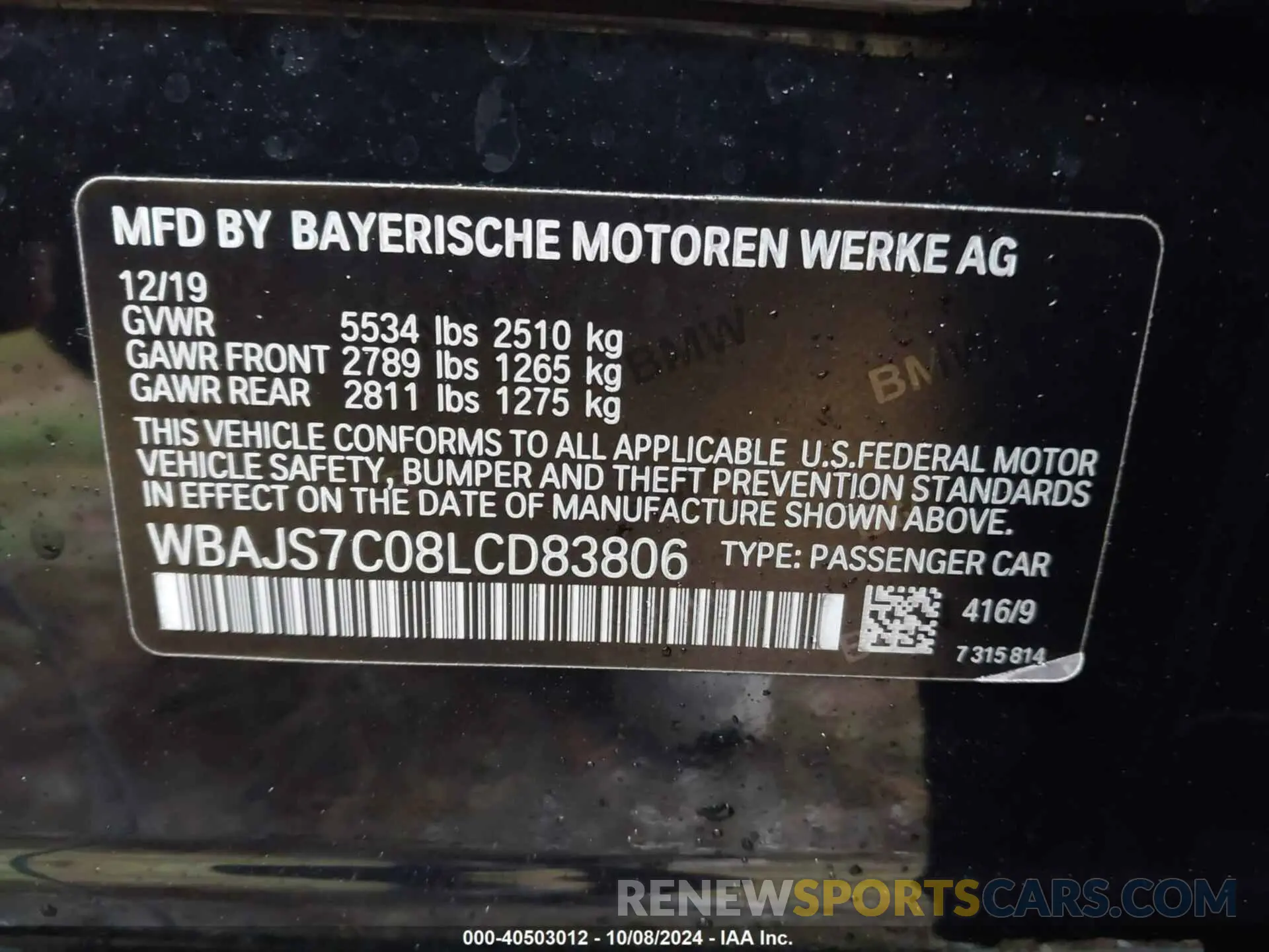 9 fotografías del automóvil dañado WBAJS7C08LCD83806 BMW M550I 2020