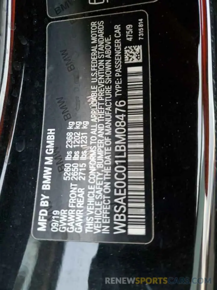 12 fotografías del automóvil dañado WBSAE0C01LBM08476 BMW M8 2020