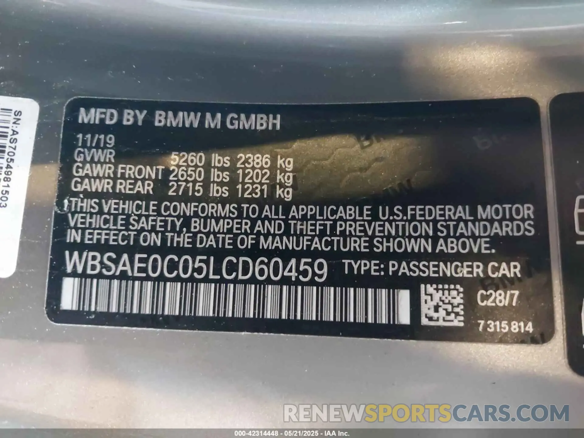 9 fotografías del automóvil dañado WBSAE0C05LCD60459 BMW M8 2020
