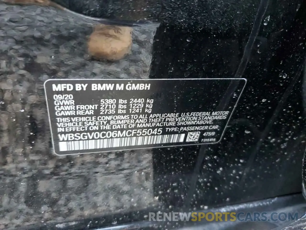 12 fotografías del automóvil dañado WBSGV0C06MCF55045 BMW M8 2021