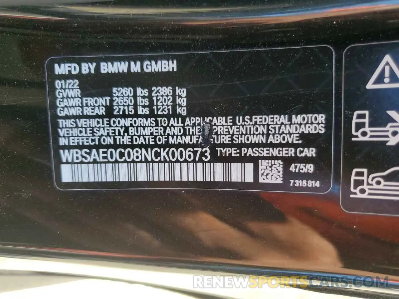 12 fotografías del automóvil dañado WBSAE0C08NCK00673 BMW M8 2022