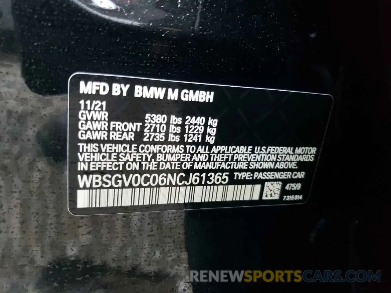 10 fotografías del automóvil dañado WBSGV0C06NCJ61365 BMW M8 2022