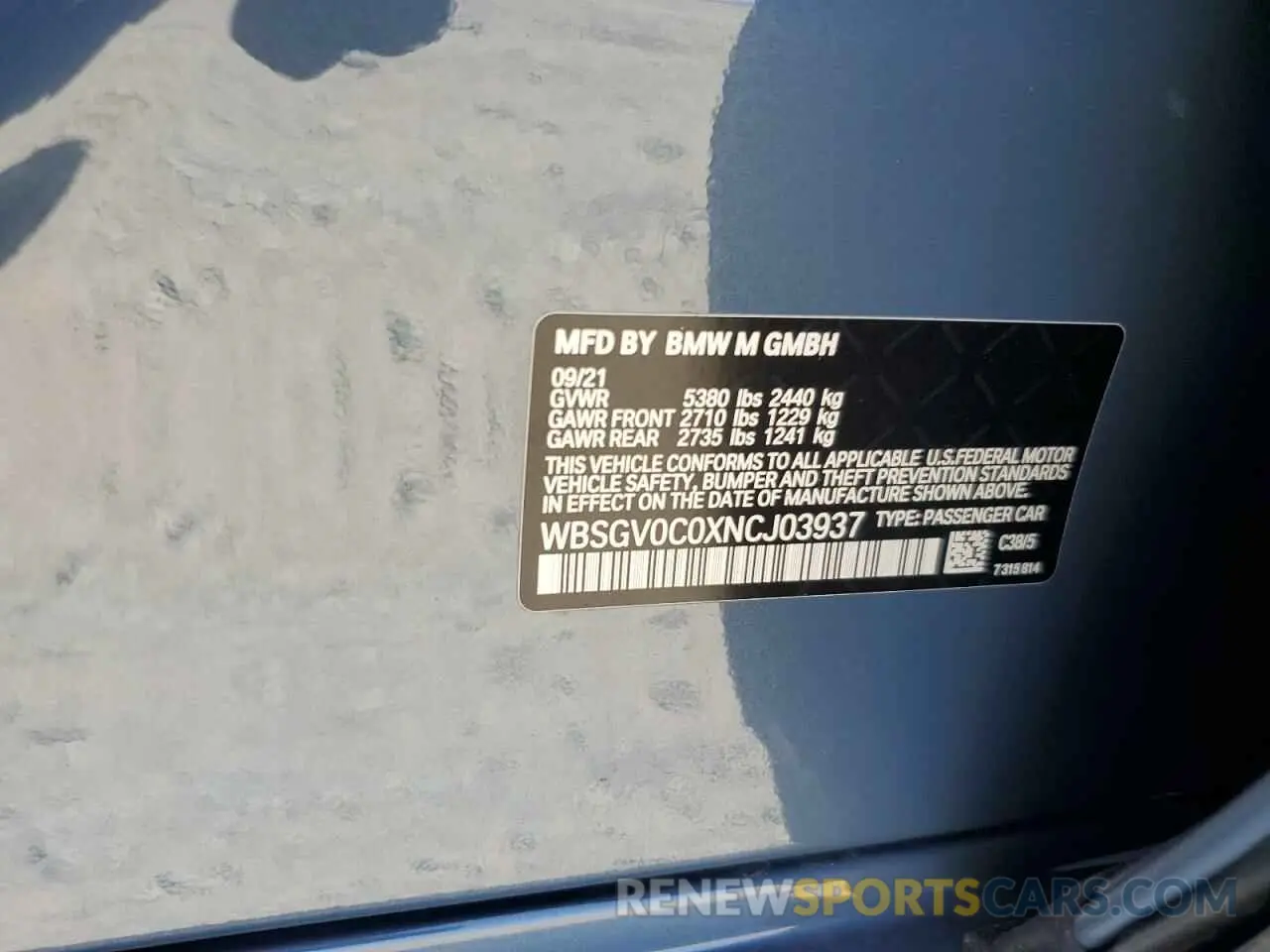 14 fotografías del automóvil dañado WBSGV0C0XNCJ03937 BMW M8 2022