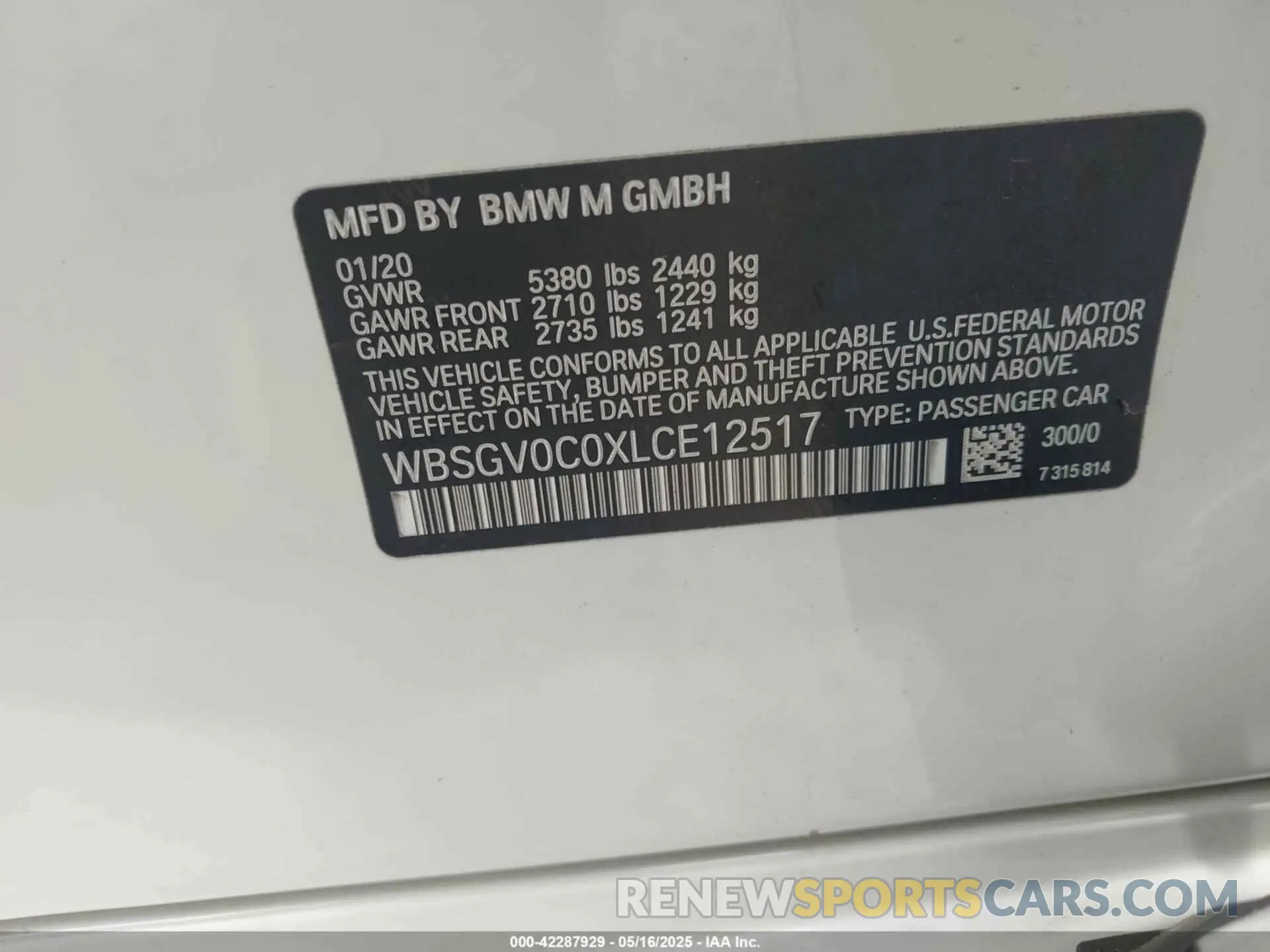 9 fotografías del automóvil dañado WBSGV0C0XLCE12517 BMW M8 GRAN COUPE 2020
