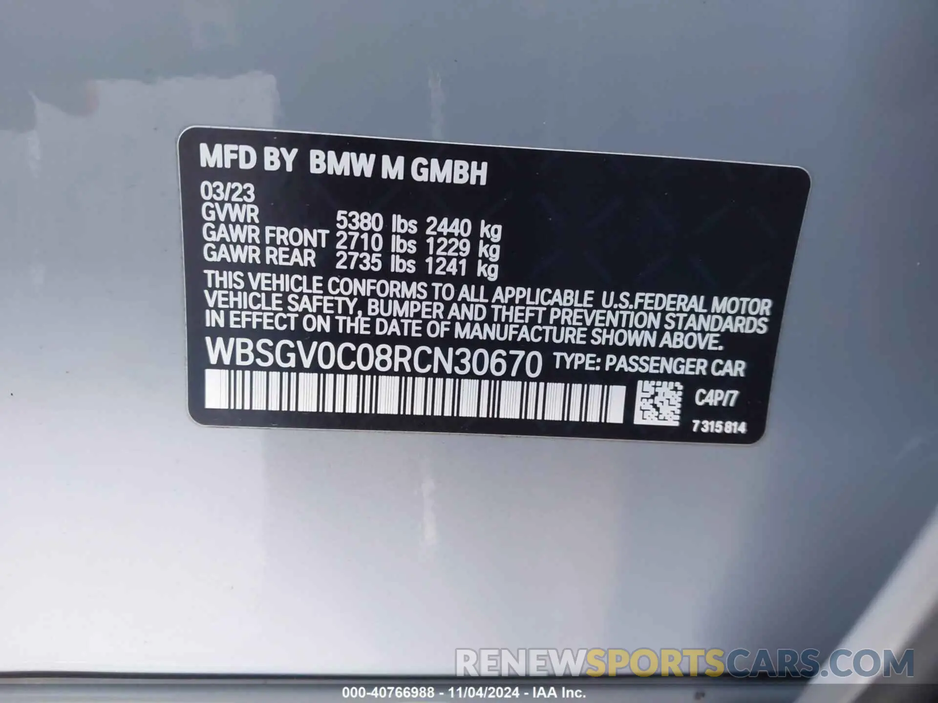 9 fotografías del automóvil dañado WBSGV0C08RCN30670 BMW M8 GRAN COUPE 2024