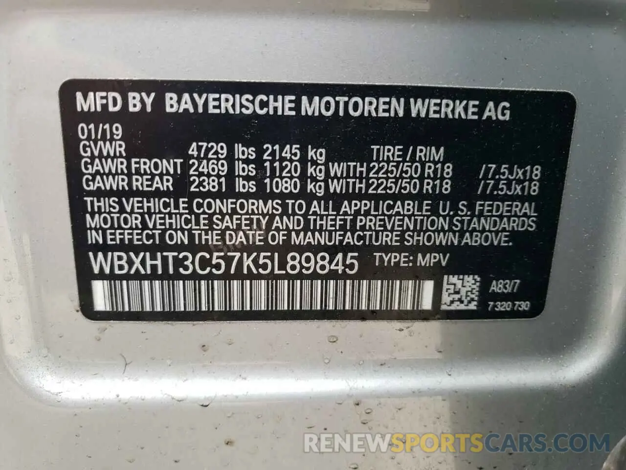 10 fotografías del automóvil dañado WBXHT3C57K5L89845 BMW X1 2019