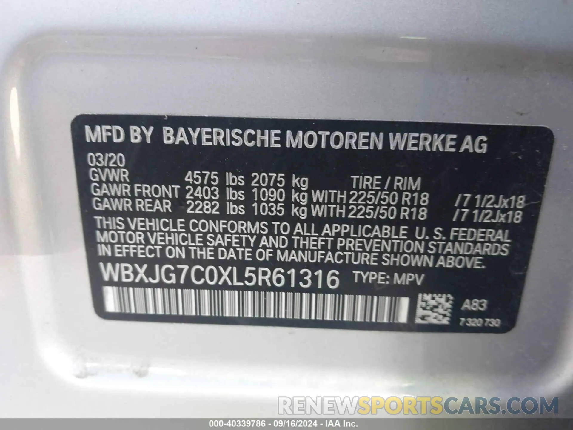 9 fotografías del automóvil dañado WBXJG7C0XL5R61316 BMW X1 2020