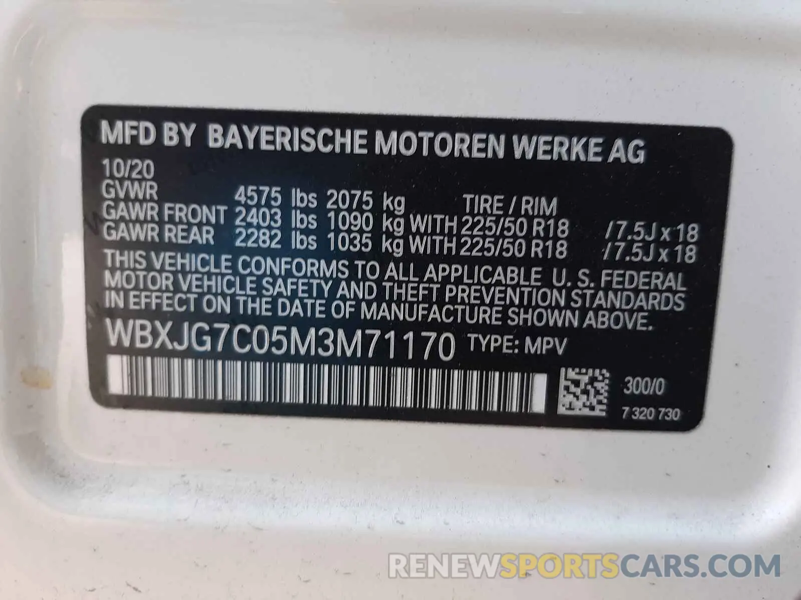 10 fotografías del automóvil dañado WBXJG7C05M3M71170 BMW X1 2021