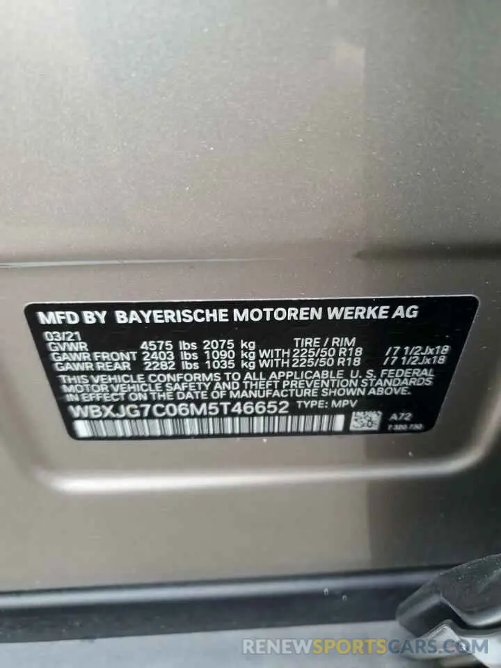 10 fotografías del automóvil dañado WBXJG7C06M5T46652 BMW X1 2021
