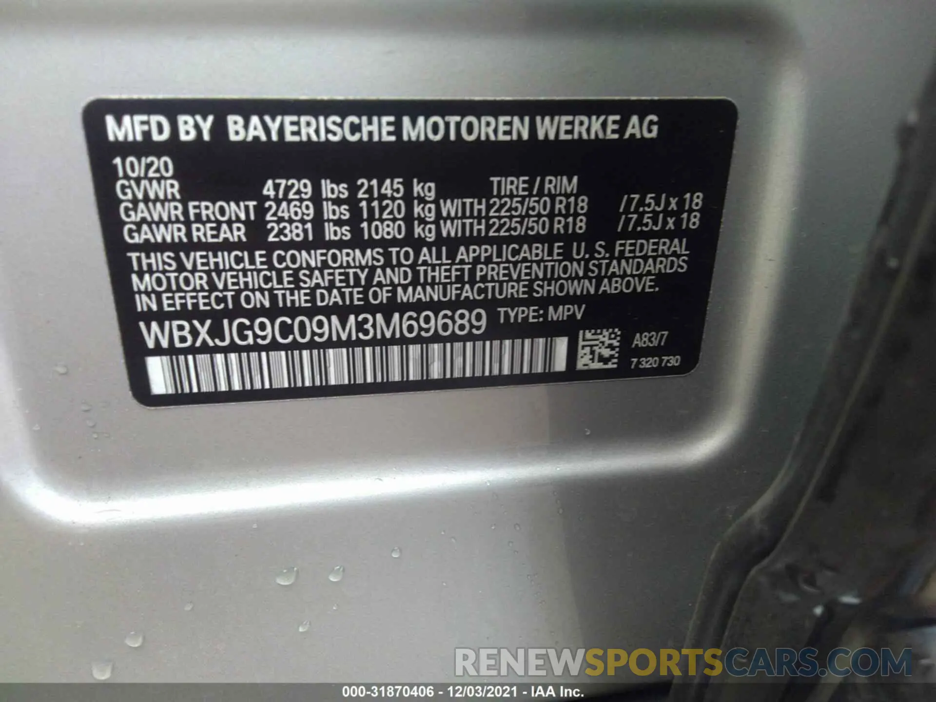 9 fotografías del automóvil dañado WBXJG9C09M3M69689 BMW X1 2021