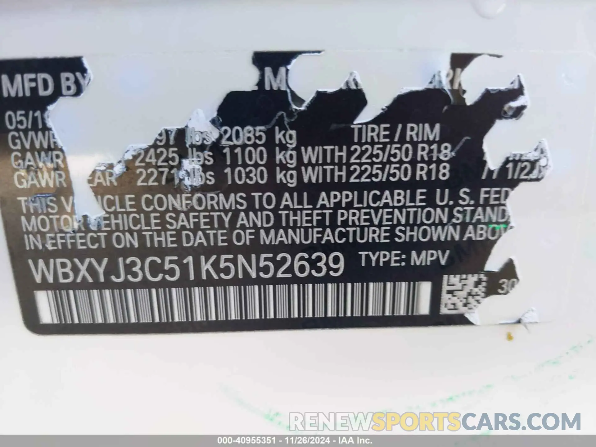 9 fotografías del automóvil dañado WBXYJ3C51K5N52639 BMW X2 2019