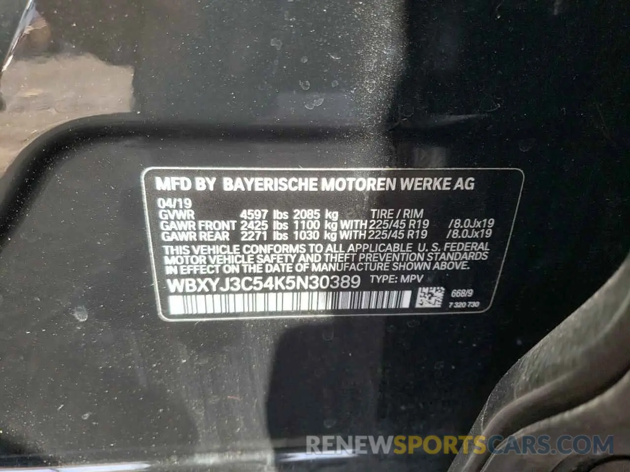 10 fotografías del automóvil dañado WBXYJ3C54K5N30389 BMW X2 2019
