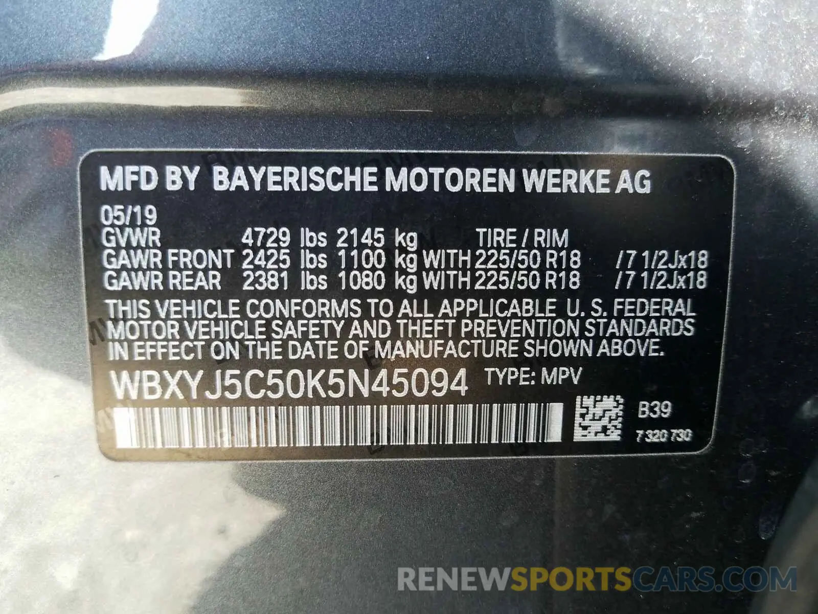 10 fotografías del automóvil dañado WBXYJ5C50K5N45094 BMW X2 2019
